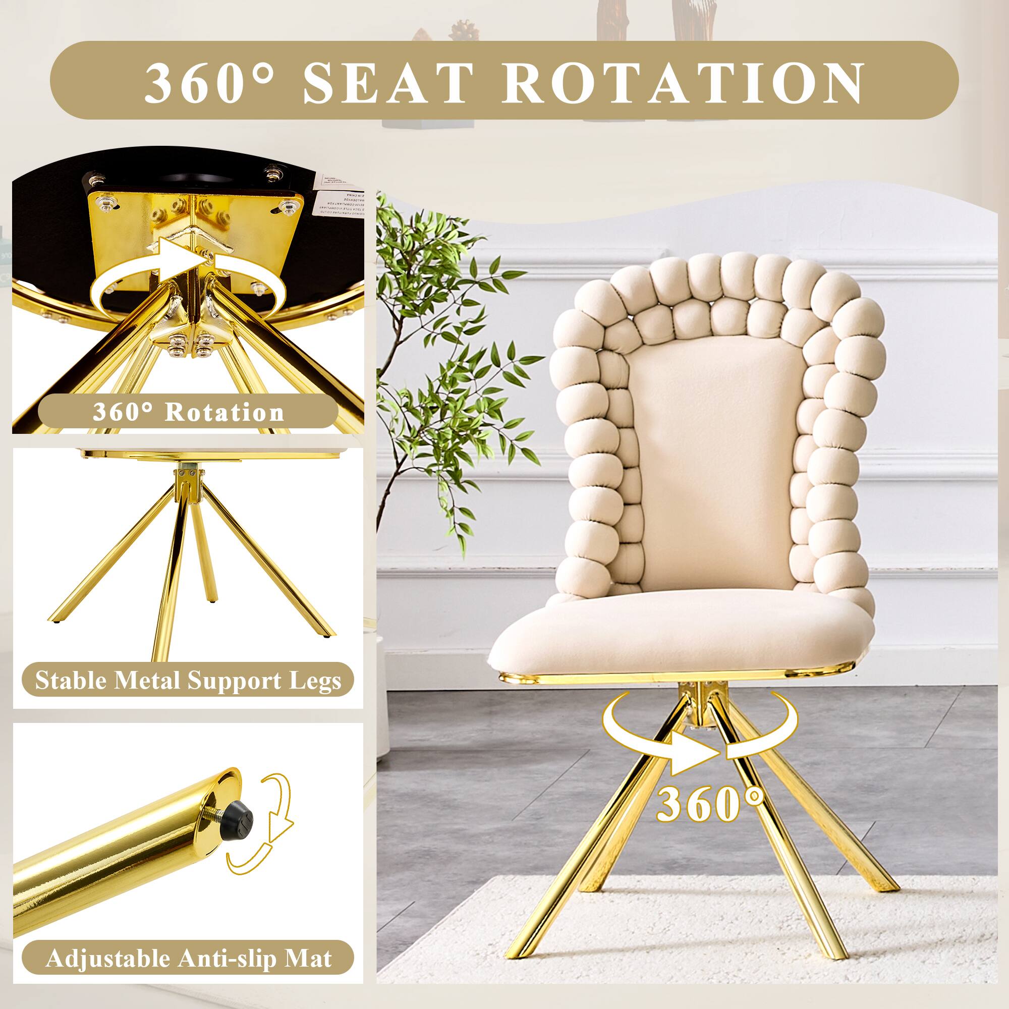 360° SEAT ROTATION

- 360° Rotation
- Stable Metal Support Legs
- Adjustable Anti-slip Mat