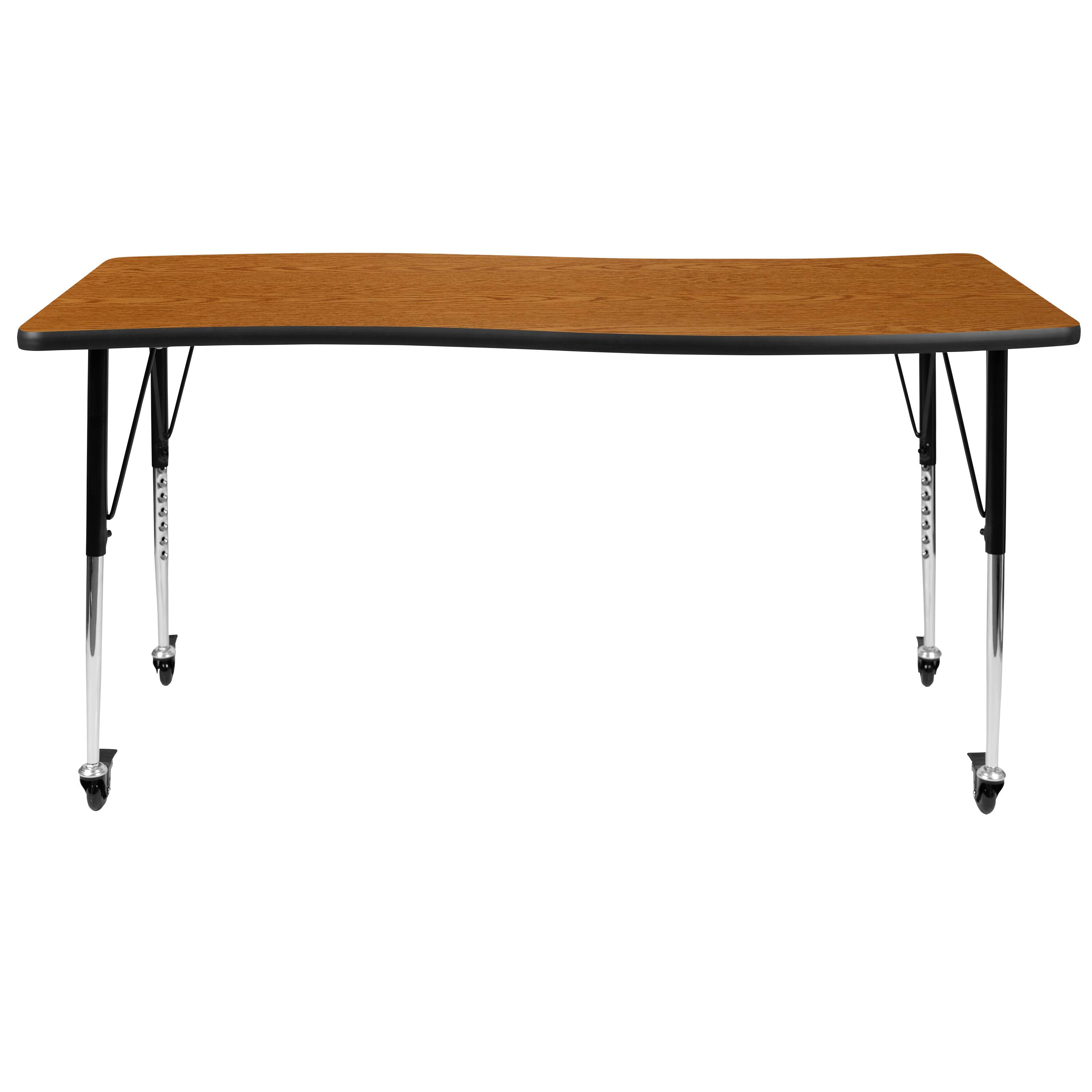 Alt View 5. Emma + Oliver - Mobile 26"W x 60"L Rectangle Wave Flexible Collaborative Adjustable Activity Table - Oak.
