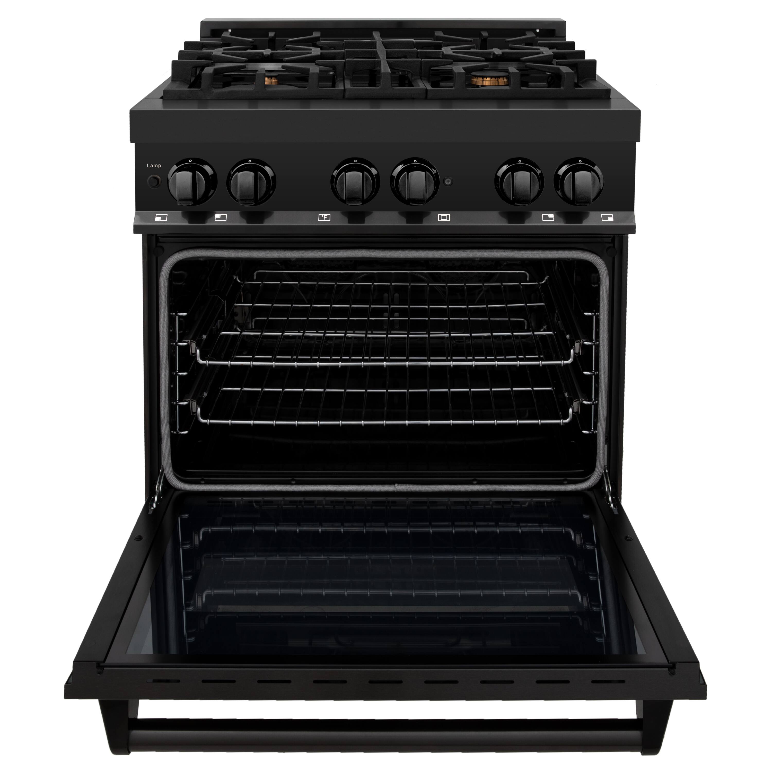Left. ZLINE - 30" Legacy Dual Fuel Range w/ 4 Brass Burners & Oven in Black Stainless Steel (RAB-BR-30) - Black Stainless Steel/Brass Burners.