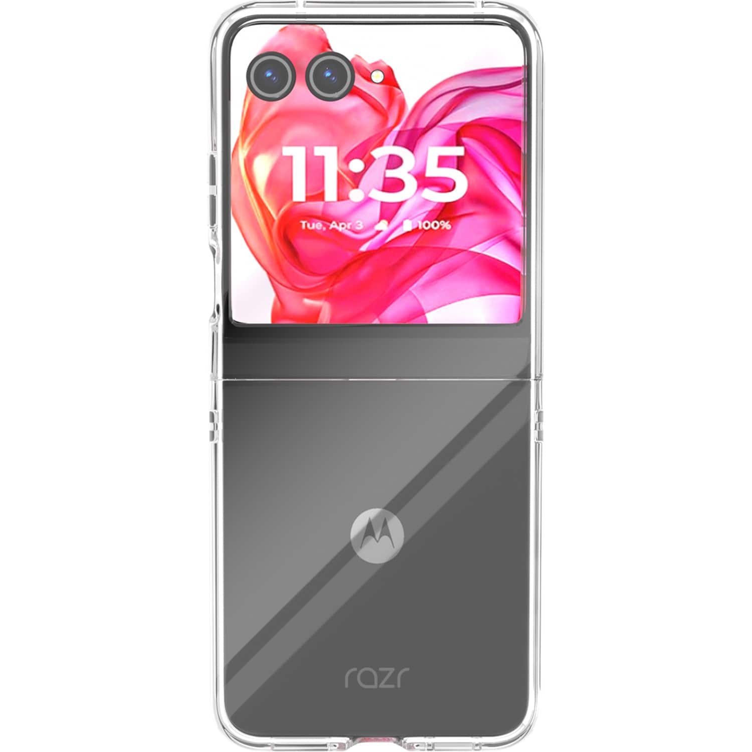 The text on the image reads: "11:35 Tue, Apr 3 100% M razr".