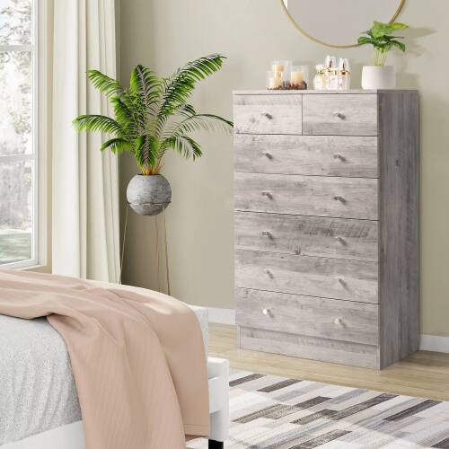 Alt View 1. Winado - Modern 7 Drawer Dresser Tall Dresser Chest of Drawers Anti-Tipping Device Metal Handle for Bedroom Living Room Hallway - Grey.