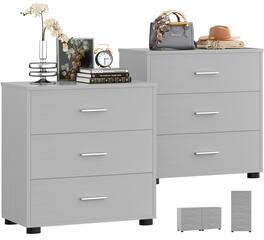Aheaplus - 2-Piece Stackable Walk-in Closet Drawer System - Large Capacity Storage Organizer for Bedroom, Livingroom - Gray