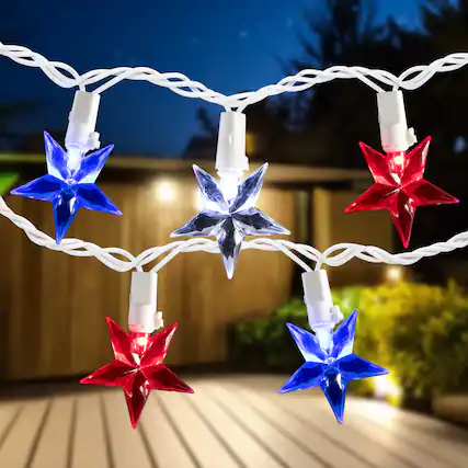 Front. Northlight - LED Patriotic Stars String Light Set - 7.25ft - White Wire - 10ct - Red.