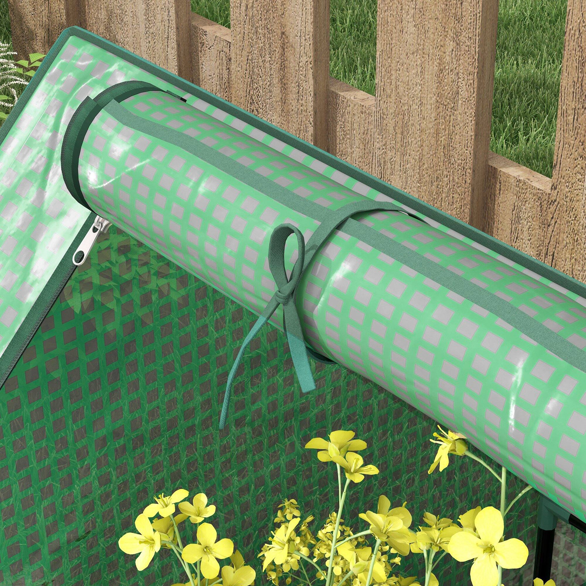 Alt View 8. Outsunny - 4 x 3 x 1ft Raised Garden Bed with Mini Greenhouse, Galvanized Outdoor Planter Box with Cover, for Herbs and Vegetables - Green and Silver.