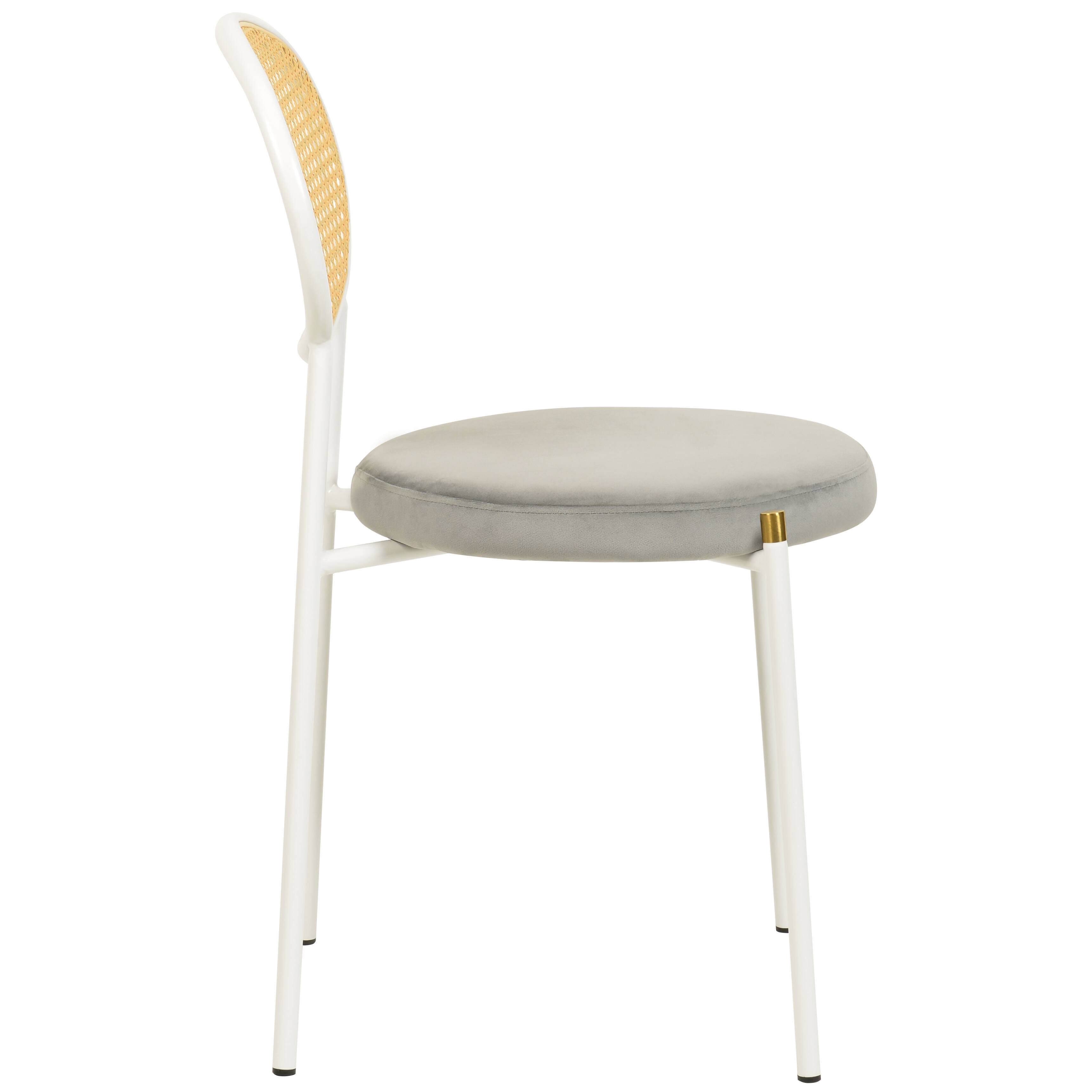 Alt View 3. LeisureMod - Euston Modern Dining Chair with Stainless Steel Frame, Breathable Rattan Backrest & Velvet Seat - Grey.