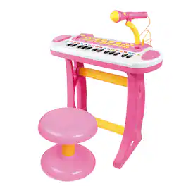 Qaba - Kids Toy Keyboard Piano Toddler Electronic Instrument with Stool, Microphone and Bright Flashlight