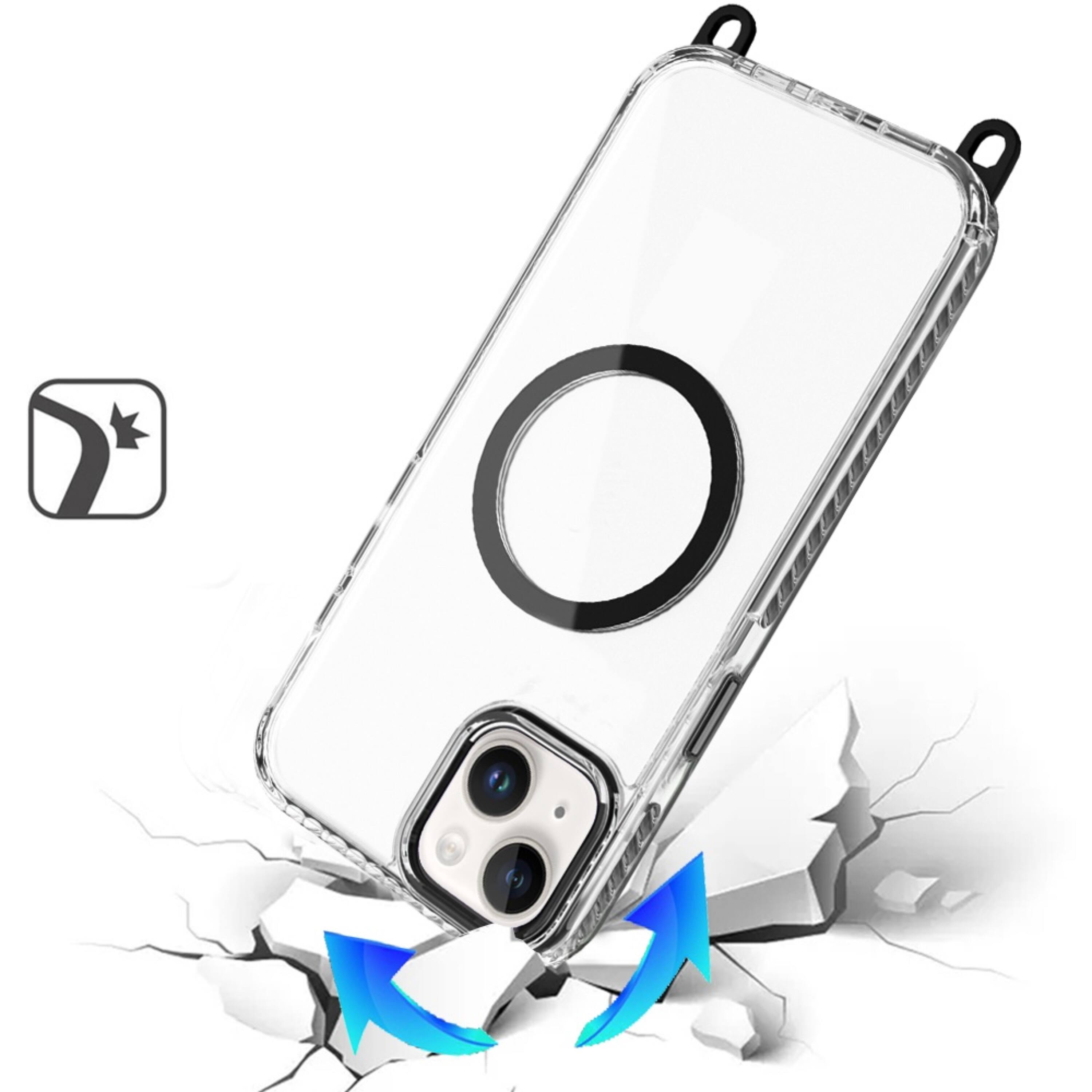 Angle. Kitcheniva - Long Matching Lanyard Magnetic Circle Phone Case With Tempered Glass For iPhone 13/14 Black - Black.