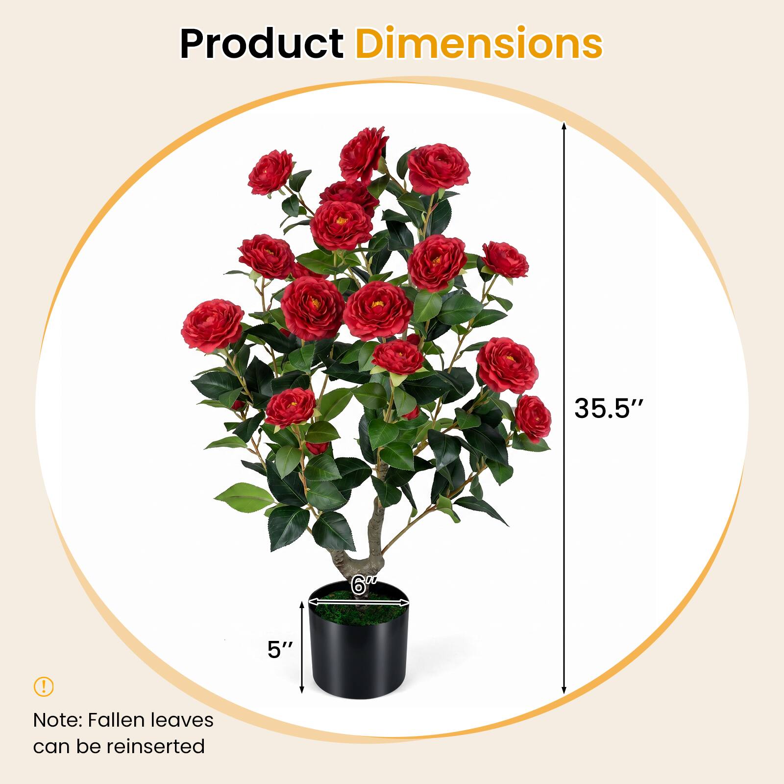 Product Dimensions: 35.5" x 5"  
Note: Fallen leaves can be reinserted