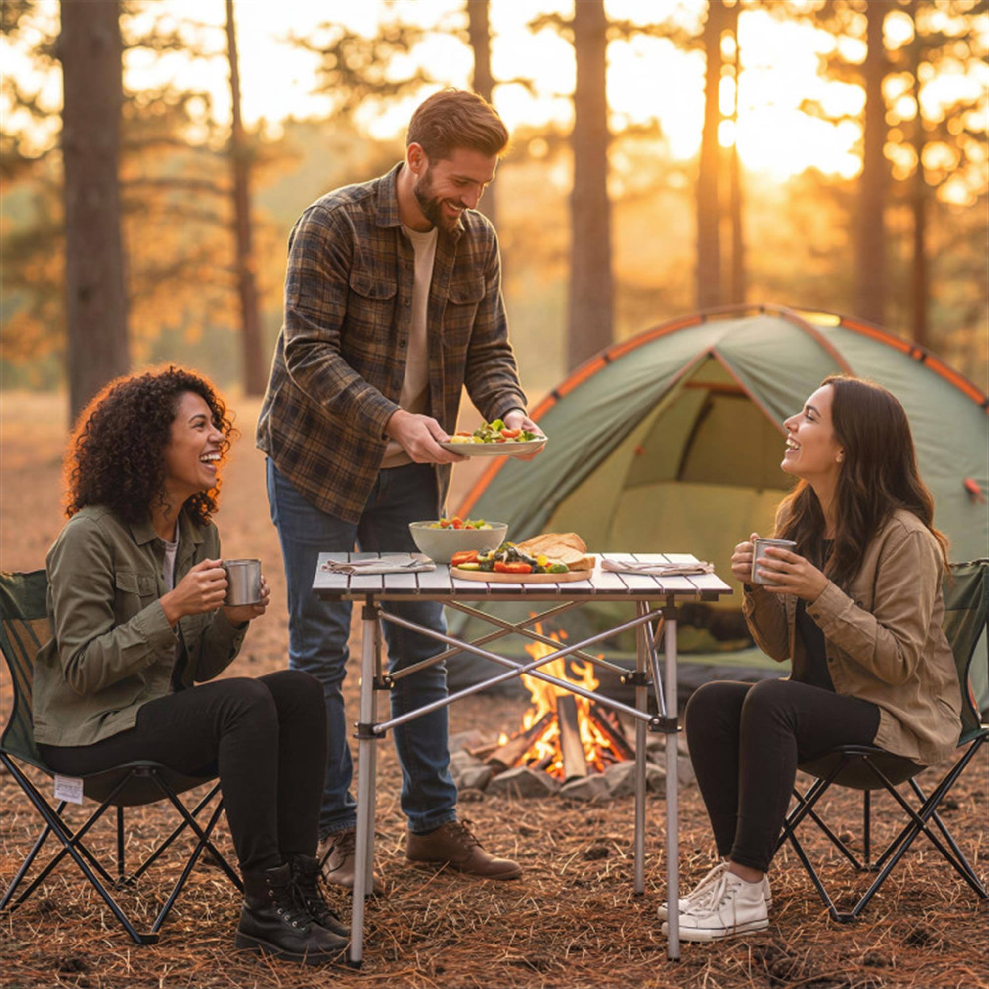 Alt View 4. Boyel Living - Silver Folding Camping Patio Table 280in L x 280in W x 275in H - Silver.