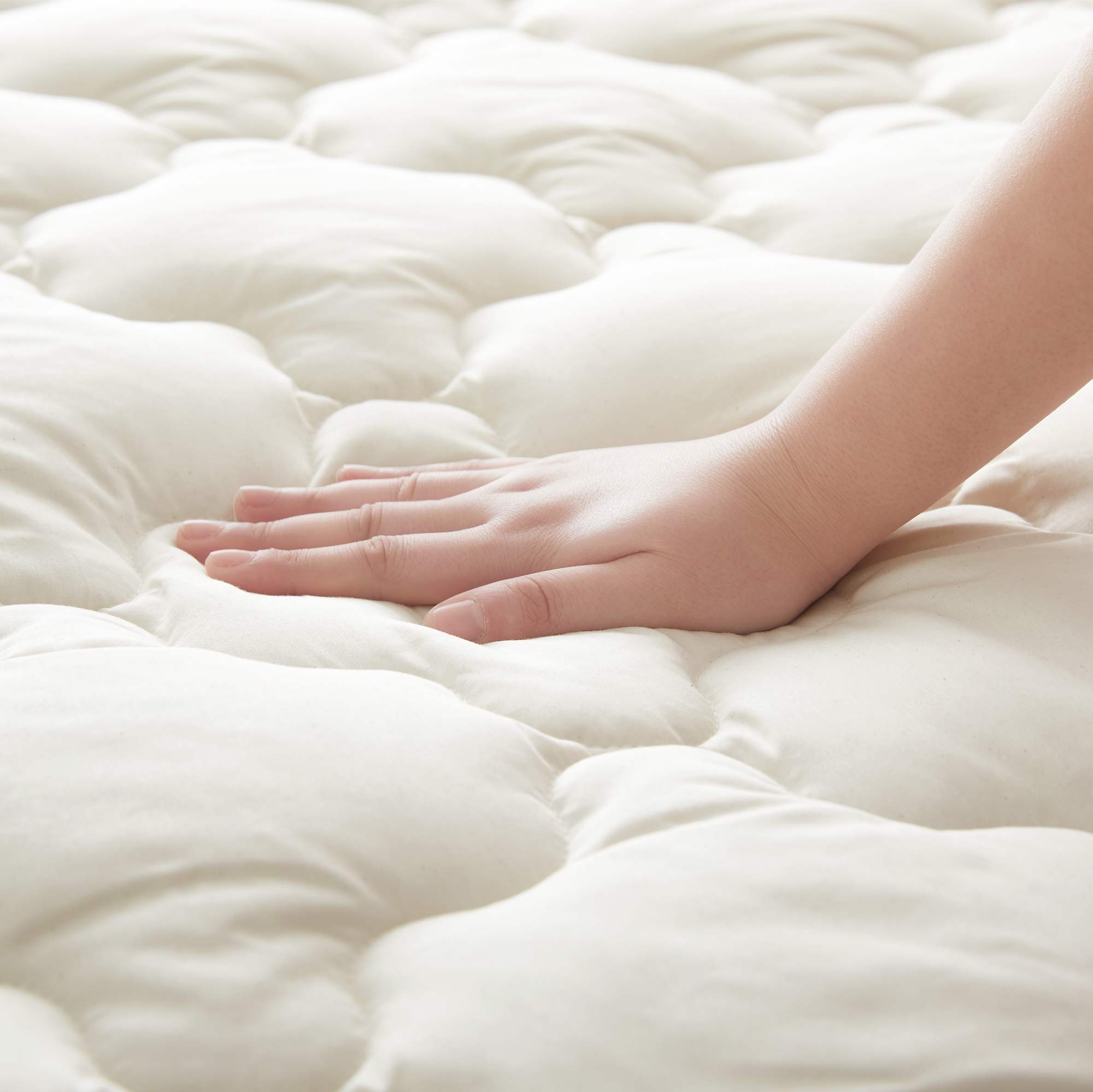 Alt View 1. Peace Nest - Peace Nest Organic Cotton Quilted Waterproof Mattress Pad, Fitted Stretchy Side Skirt Fits up to 18" - Off-white.