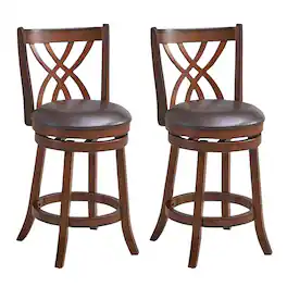 Costway - Set of 2 Swivel Bar Stools Counter Height Dining Pub Chairs with Rubber Wood Legs - Brown