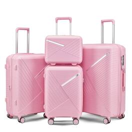 BreeBe - 4-Piece Luggage Set 14/20/24/28" Expandable Lightweight Suitcases with 360° Spinner Wheels, Durable PP & TSA Lock - Pink