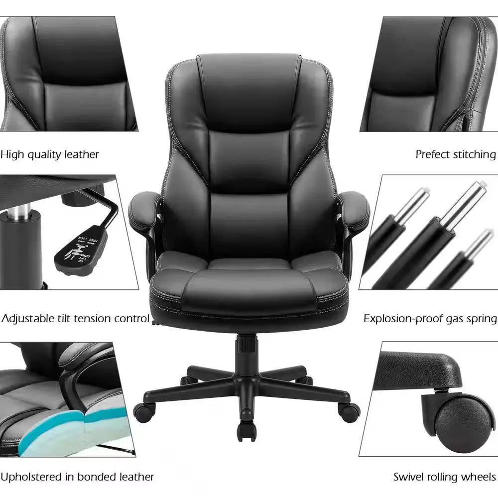 High quality leather  
Perfect stitching  
Adjustable tilt tension control  
Explosion-proof gas spring  
Upholstered in bonded leather  
Swivel rolling wheels