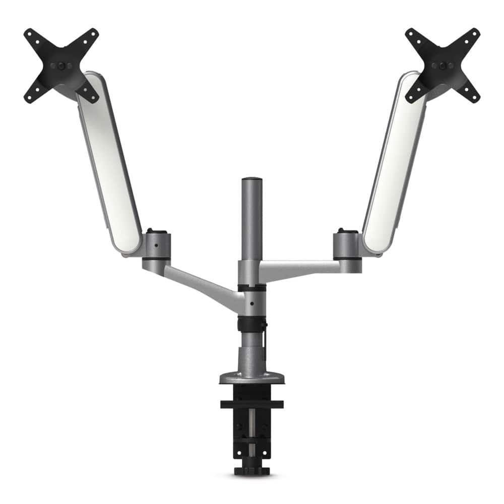 KanTek - 360 Deg Rotation/105 Deg Tilt/360 Deg Pan Supports 20 lbs. Multi-Directional Dual Monitor Arm for 30 in. Monitors - Silver/White