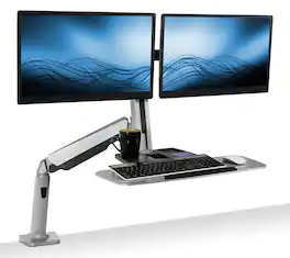 Mount-It! - Ergonomic Dual Monitor Stand-Up Desk Converter with Height Adjustment, Keyboard Tray & Storage Shelf - Silver