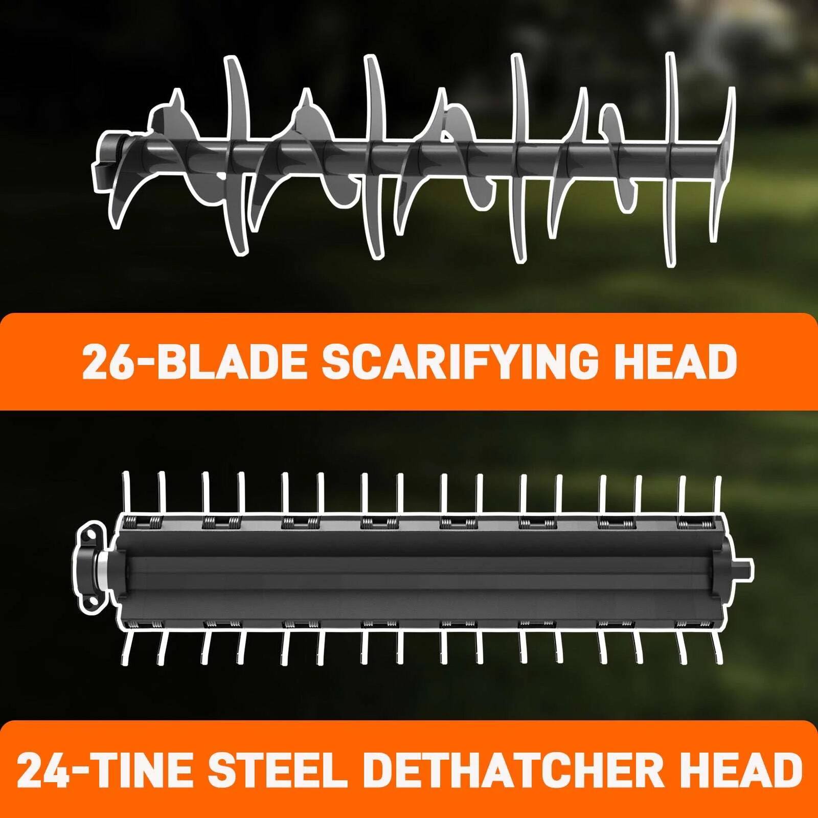 26-Blade Scarifying Head  
24-Tine Steel Dethatcher Head