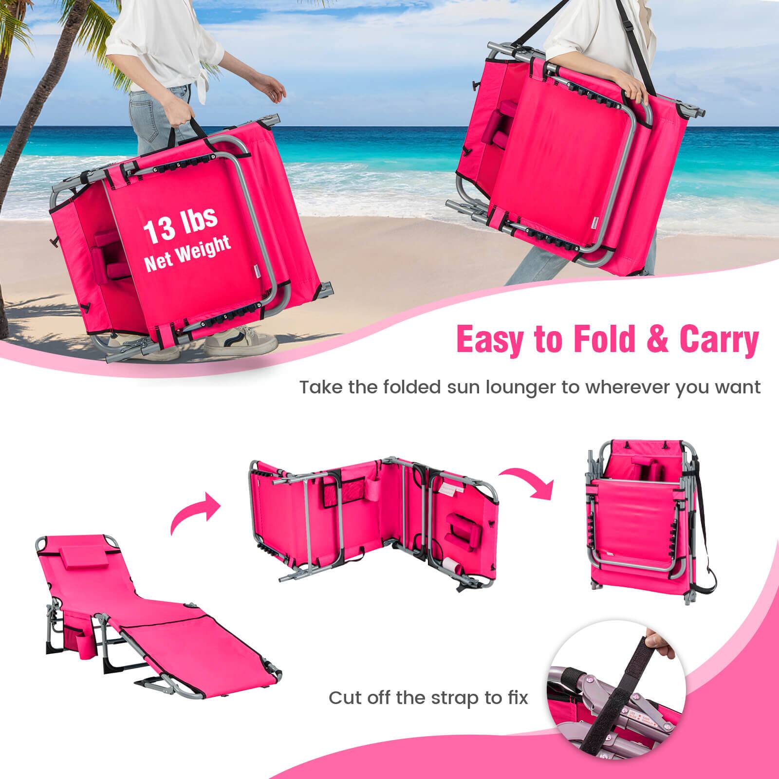 13 lbs Net Weight

Easy to Fold & Carry

Take the folded sun lounger to wherever you want

Cut off the strap to fix
