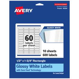 Avery - Glossy Rectangle Labels, .5" x 1.75", 600 Total - White