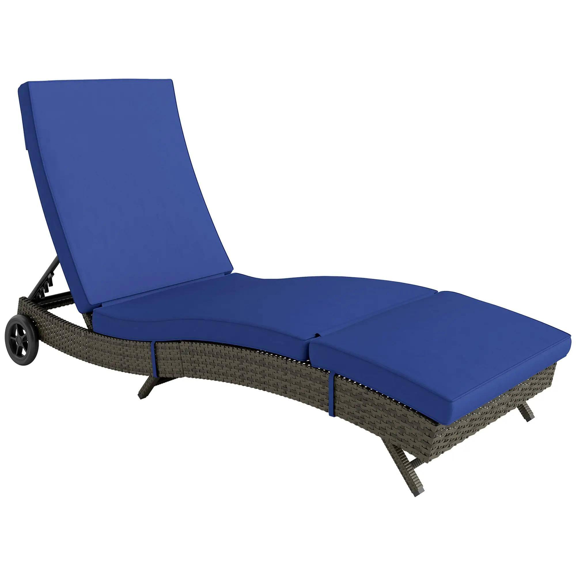 Angle. Resenkos - Resenkos Patio Wicker Chaise Lounge Chair Resenkos, Adjustable Backrest Sun Lounger, PE Rattan, Blue - Blue.