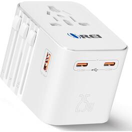 Schertz - 25W Universal Travel Adapter w/ 2 USB-C & 1 USB-A – Type C/A/G/I, 150+ Countries - White