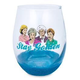 Silver Buffalo - The Golden Girls "Stay Golden" Teardrop Stemless Wine Glass | Holds 20 Ounces - Blue