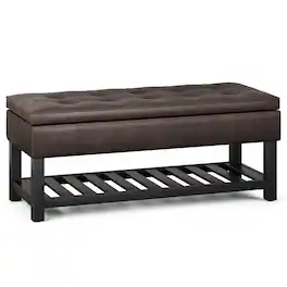 Simpli Home - Cosmopolitan Storage Ottoman Bench with Open Bottom - Distressed Brown