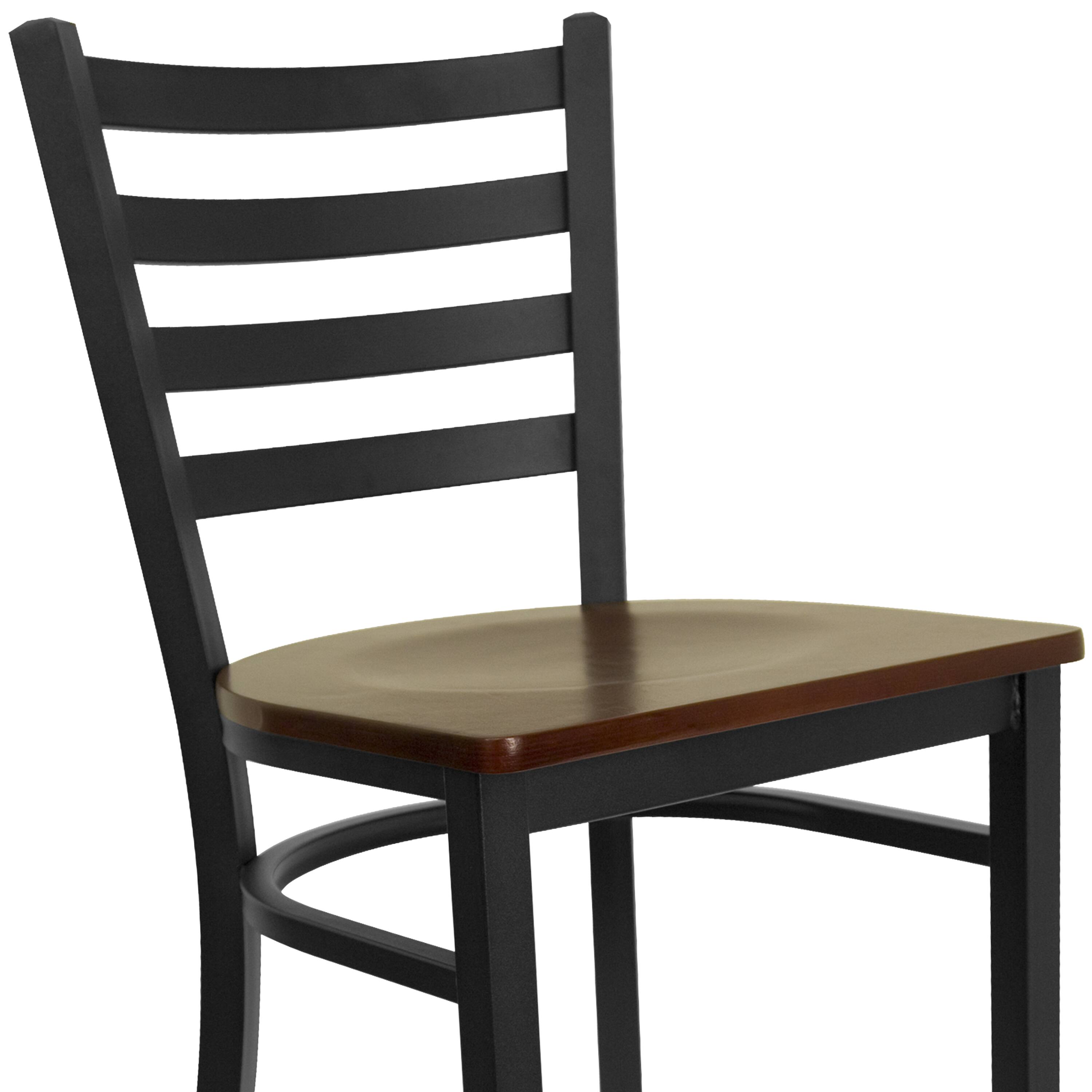 Alt View 10. Emma + Oliver - Ladder Back Metal Restaurant Dining Barstool - Mahogany Wood Seat/Black Metal Frame.