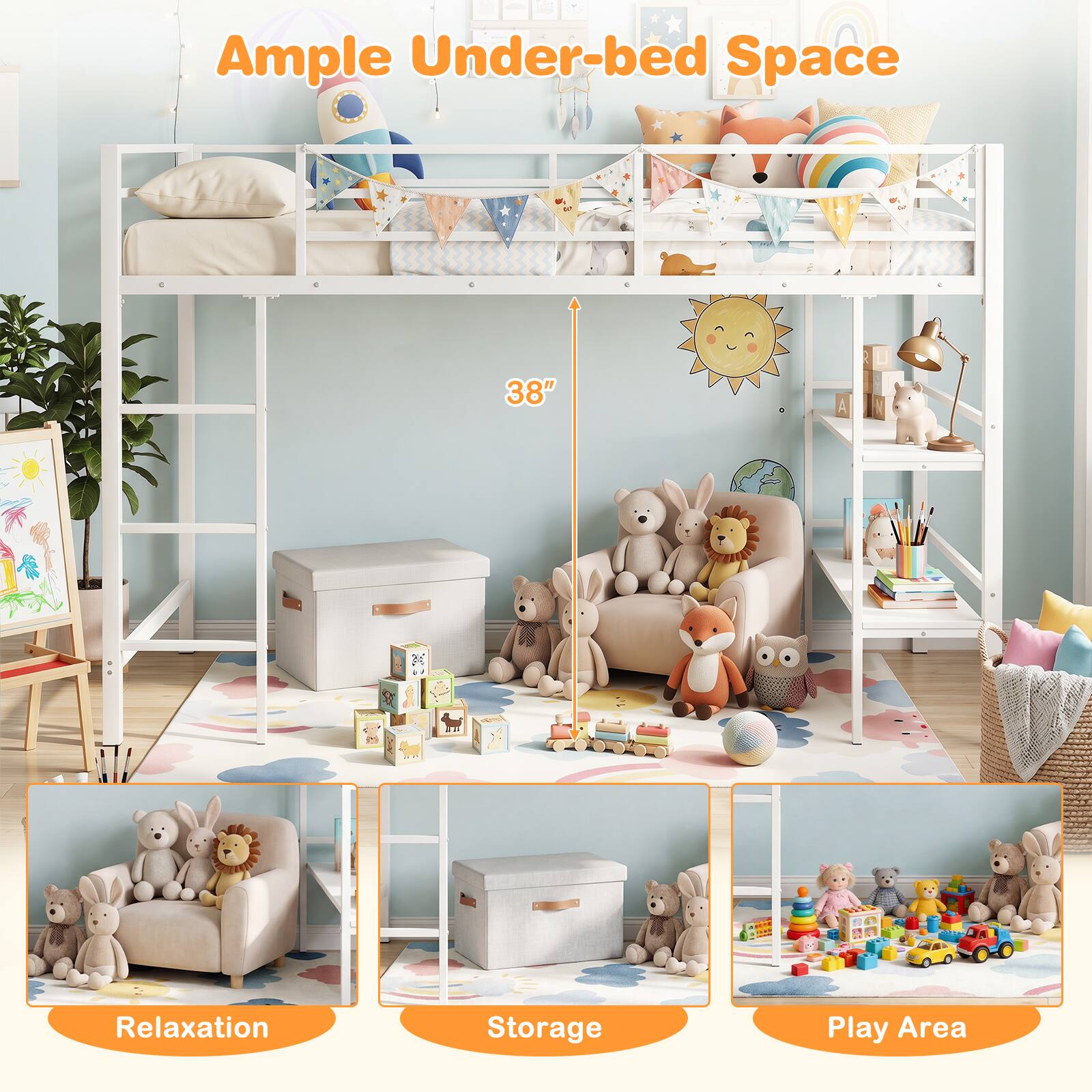 Ample Under-bed Space 38" x Relaxation Storage Play Area