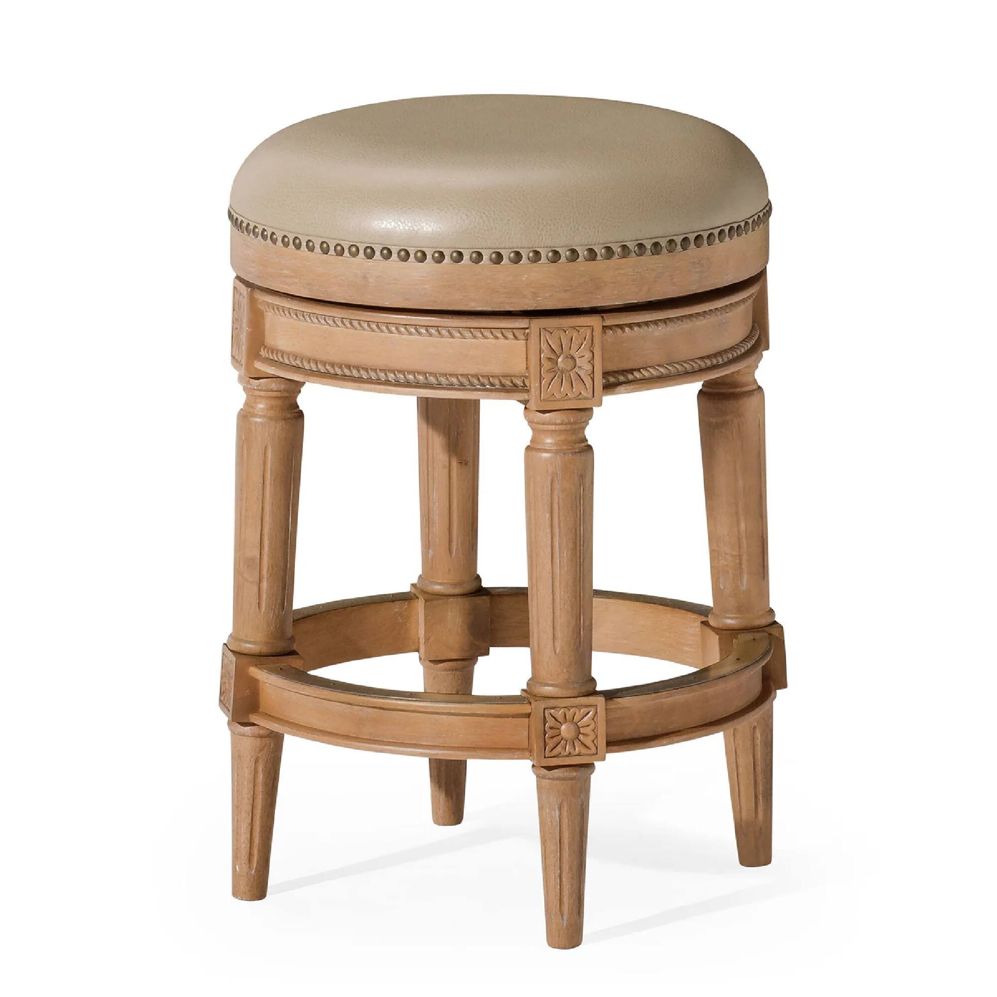 Front. Maven Lane - 26" Pullman Backless Counter Stool In Weathered Oak Finish With Vegan Leather - Weathered Oak.