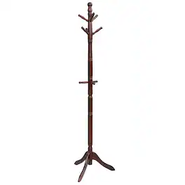 Costway - Coat Rack Wooden Hall Tree 2 Adjustable Height w/ 9 Hooks - Walnut