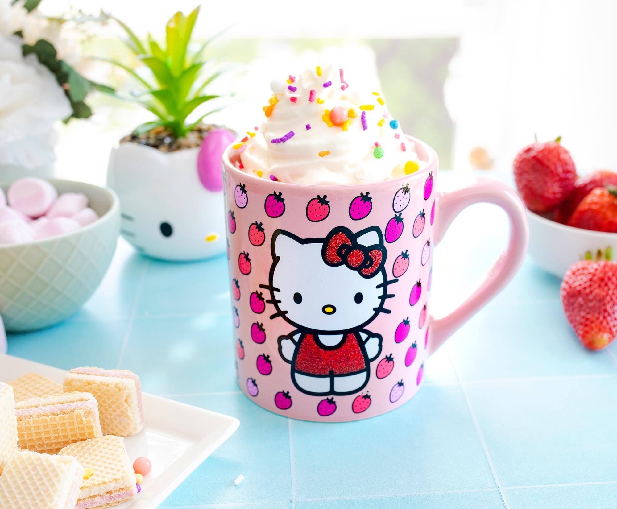 Alt View 4. Silver Buffalo - Sanrio Hello Kitty Glitter Strawberry Ceramic Mug | Holds 14 Ounces - Pink.