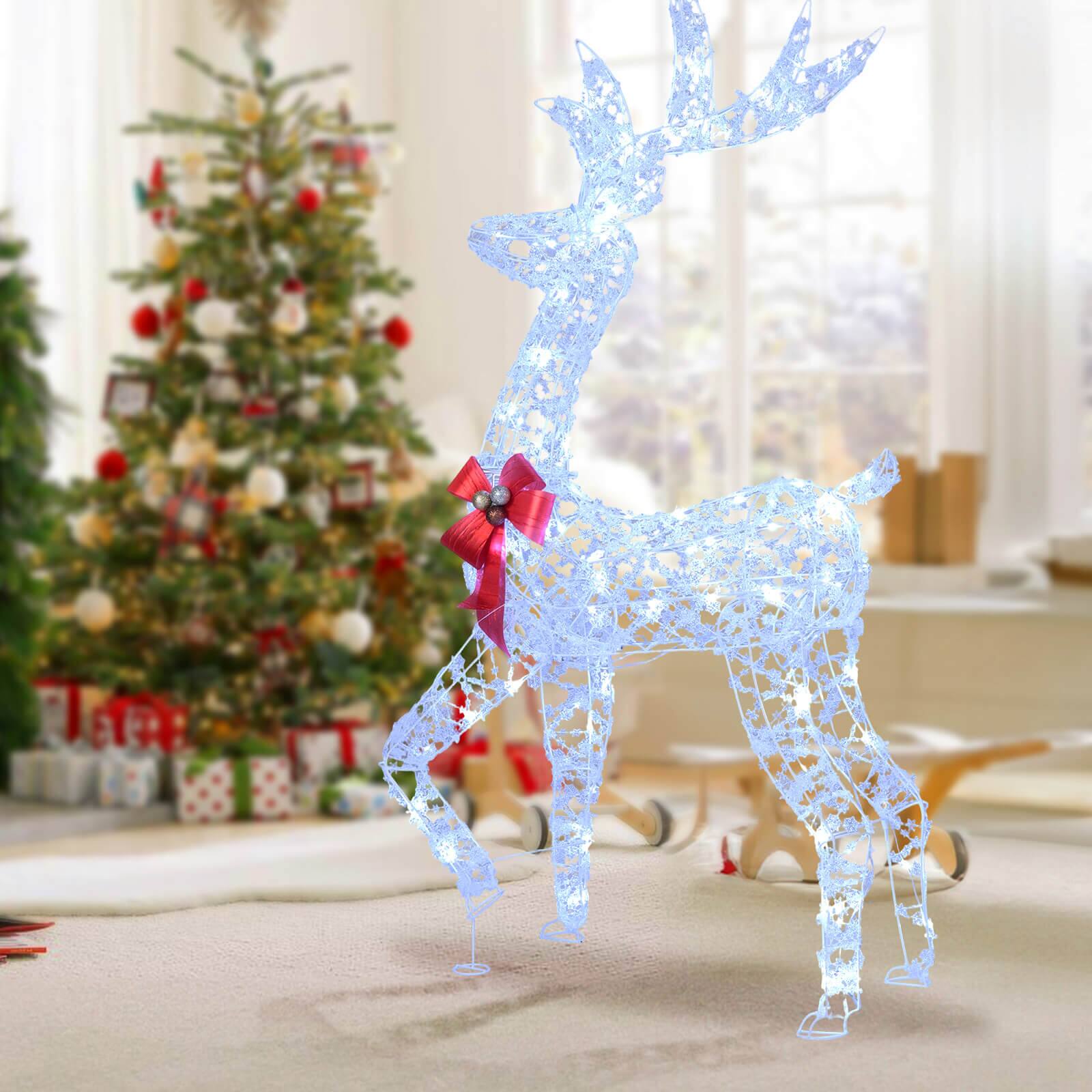 Alt View 5. Costway - Costway 5 FT Pre-Lit Christmas Reindeer with 100 LED Lights, Holiday Decoration for Home - White,Red.