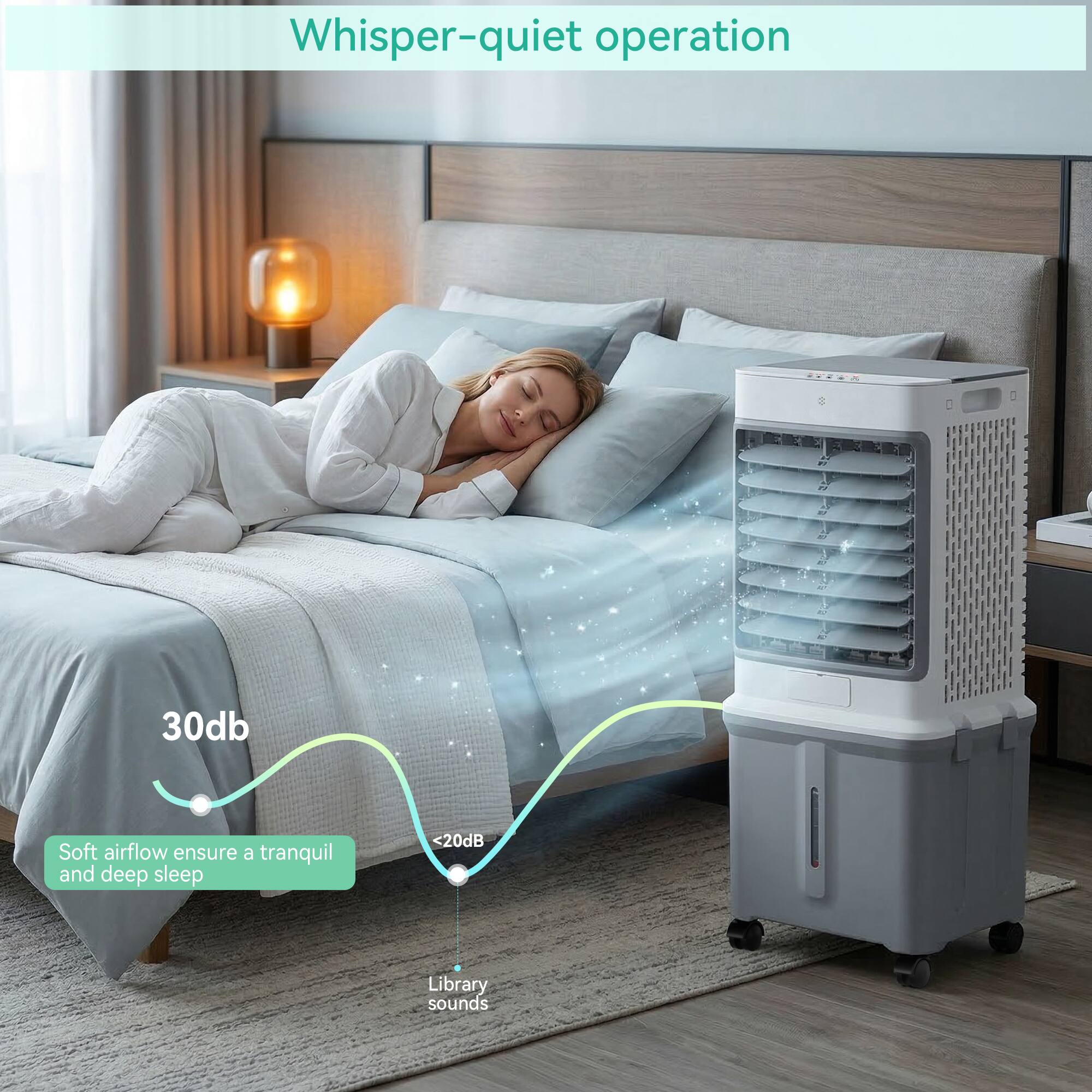 Whisper-quiet operation

30db

Soft airflow ensures a tranquil and deep sleep

<20dB Library sounds