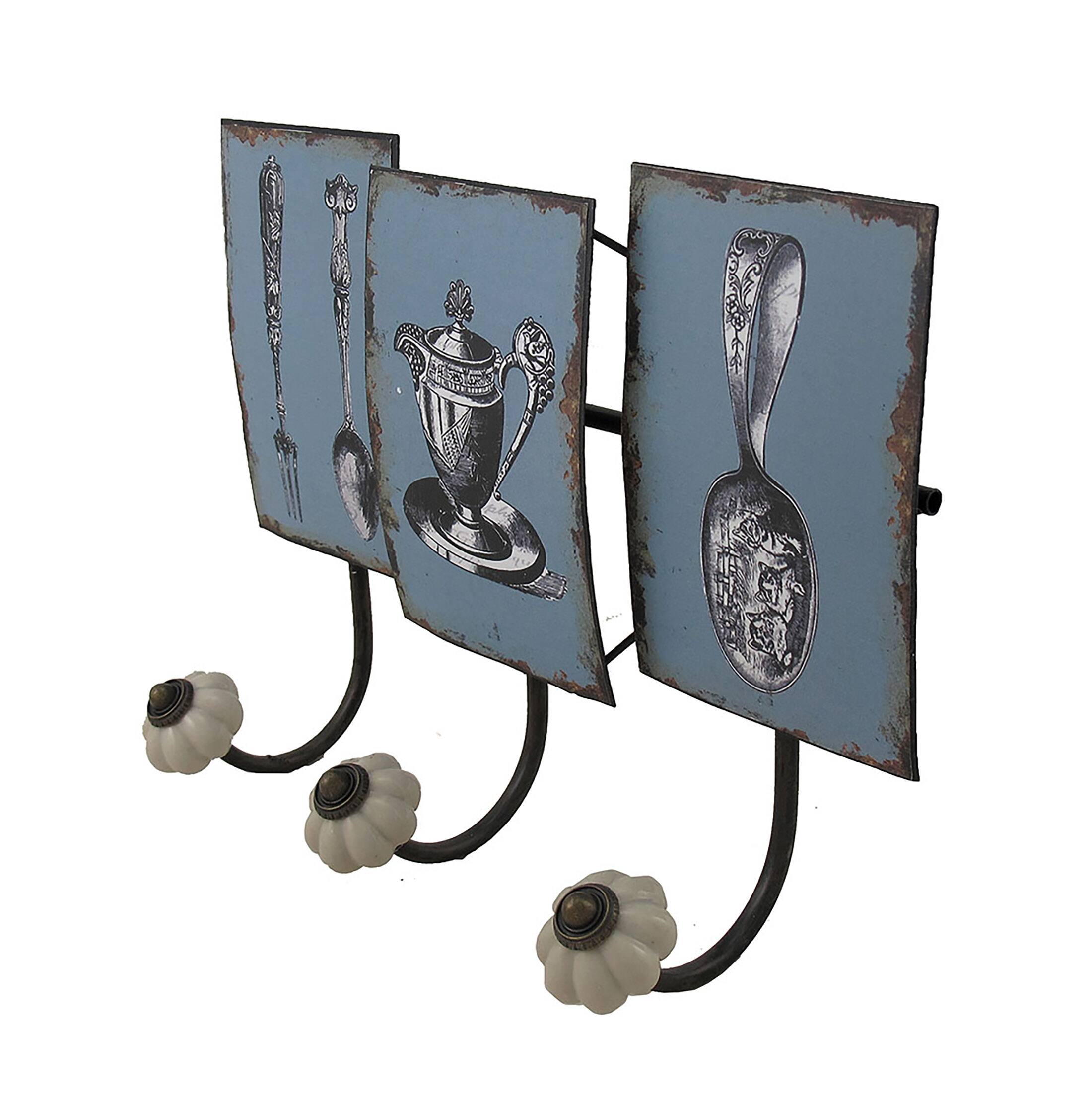Alt View 1. Zeckos - Antique Style Tea Service Distressed Finish Decorative Wall Hook - Multicolored.