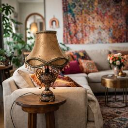 FC Design - 24"H Decorative Vase w/ Brown Palace Style Beaded Shade Table Lamp