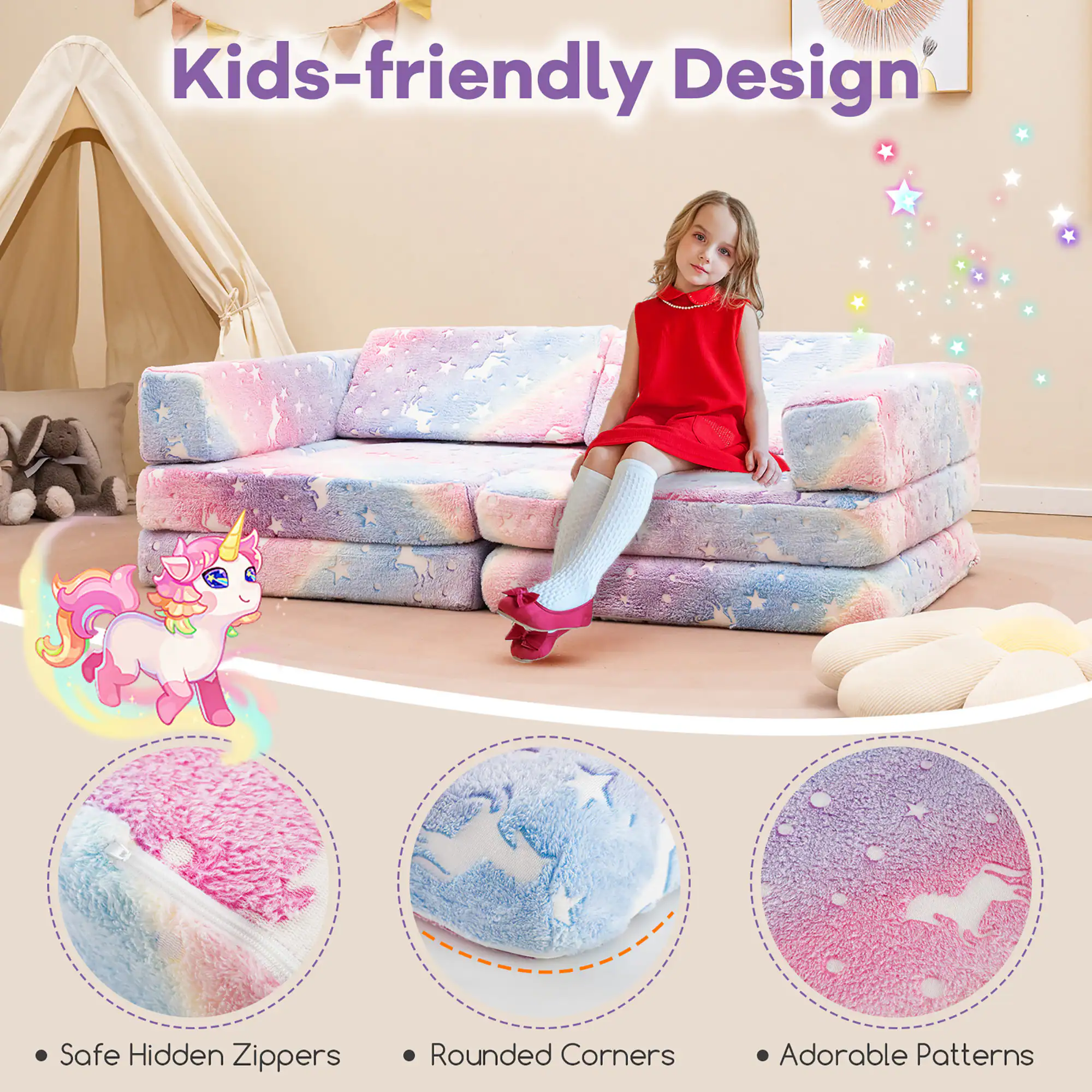 Kids-friendly Design

- Safe Hidden Zippers
- Rounded Corners
- Adorable Patterns