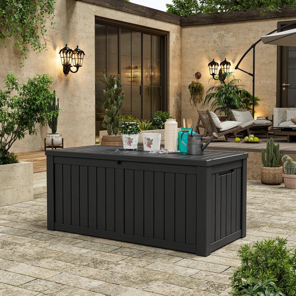 Left. Yardgrace - 150 Gallon Waterproof Deck Box Lockable Patio Storage for Patio Furniture,Garden - Black.