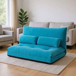 Kadyn - Lounge Sofa, Modern Couch, 6-Position Adjustable Sleeper Lounge Couch with 2 Pillows-Blue - Blue