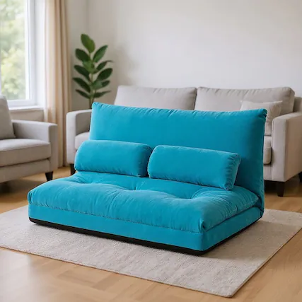 Front. Kadyn - Lounge Sofa, Modern Couch, 6-Position Adjustable Sleeper Lounge Couch with 2 Pillows-Blue - Blue.
