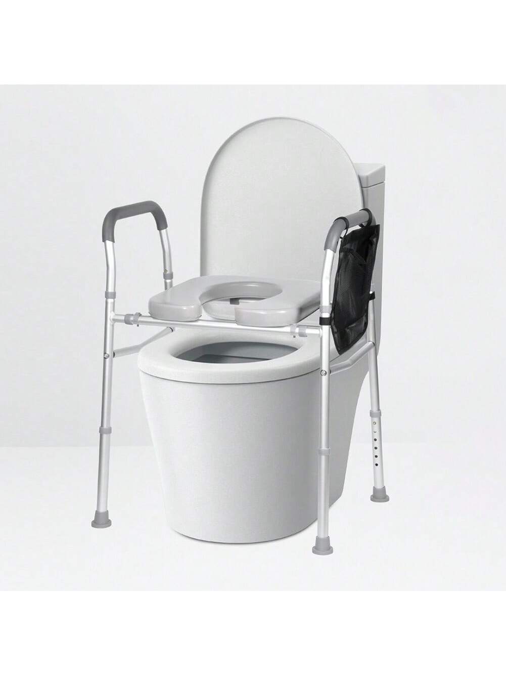 Angle. Jojoka - Raised Toilet Seat w/ Handles,Adjustable Width & Height,300lb Heavy Duty Riser,Side Pocket,Armrests for Seniors Elderly - 300lb.