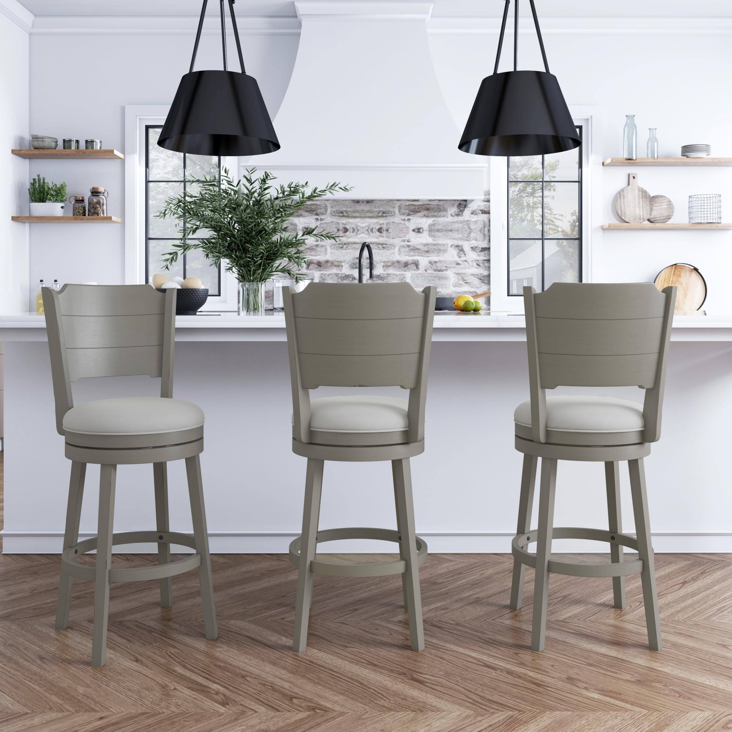 Alt View 3. JETRANSPORT - Clarion Wood Swivel Bar Height Stool Distressed Gray 100% PolyesterTransitional bar-height stool with - Distressed Gray Bar Height.