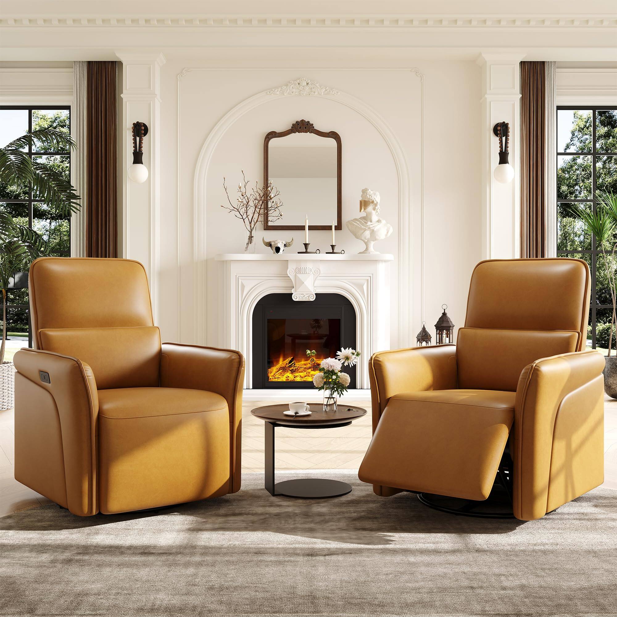 Alt View 3. Babevy - Electric Recliner Chair with USB Charging Station, Swivel Recliner Chair, PU Leather Upholstered - Brown.