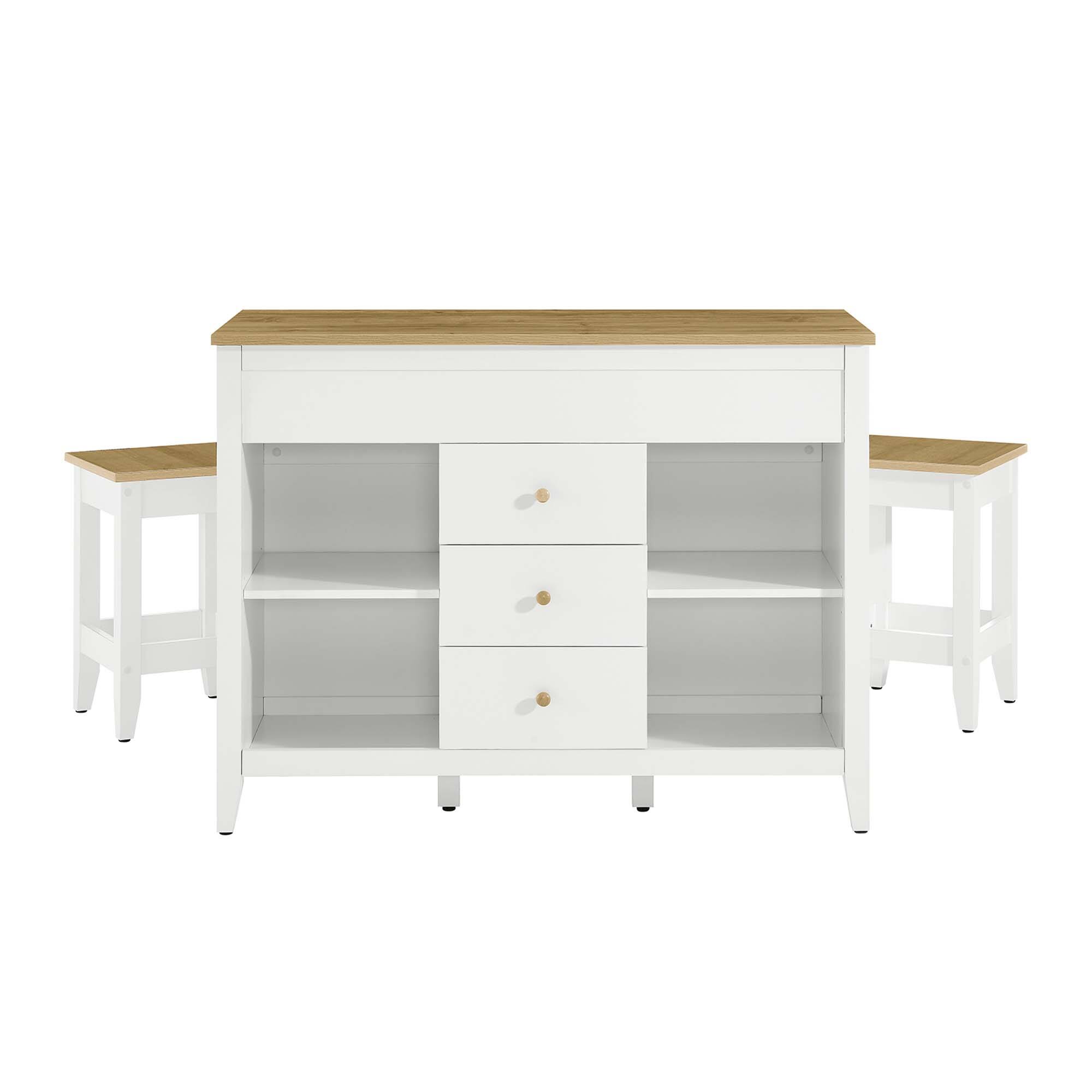 Alt View 7. Modway - Farmstead 3-Piece Kitchen Island and Stool Set by Modway - Oak White.