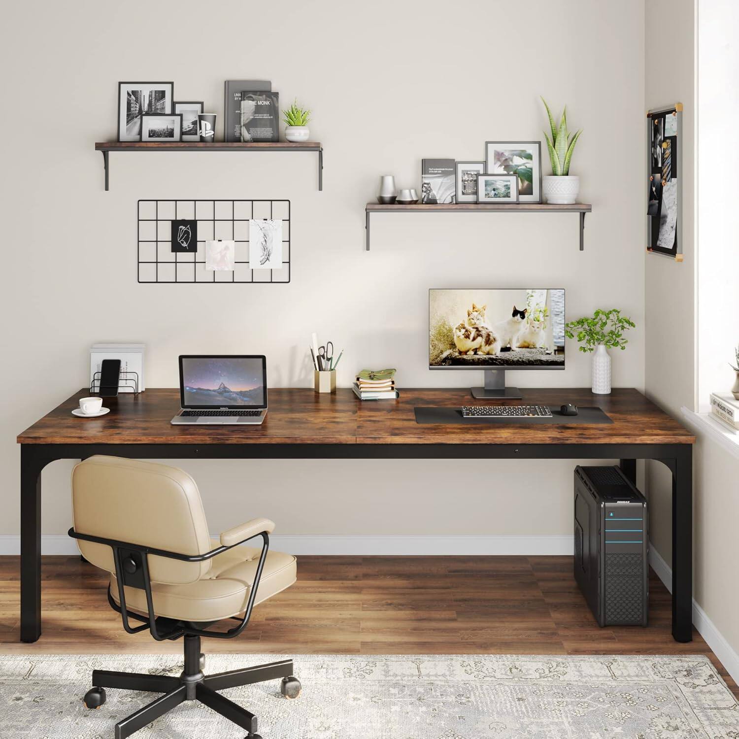 Angle. Tribesigns - Conference Table with Engineered Wood Construction, Adjustable Feet and Rectangular Top for Home Office - Brown.