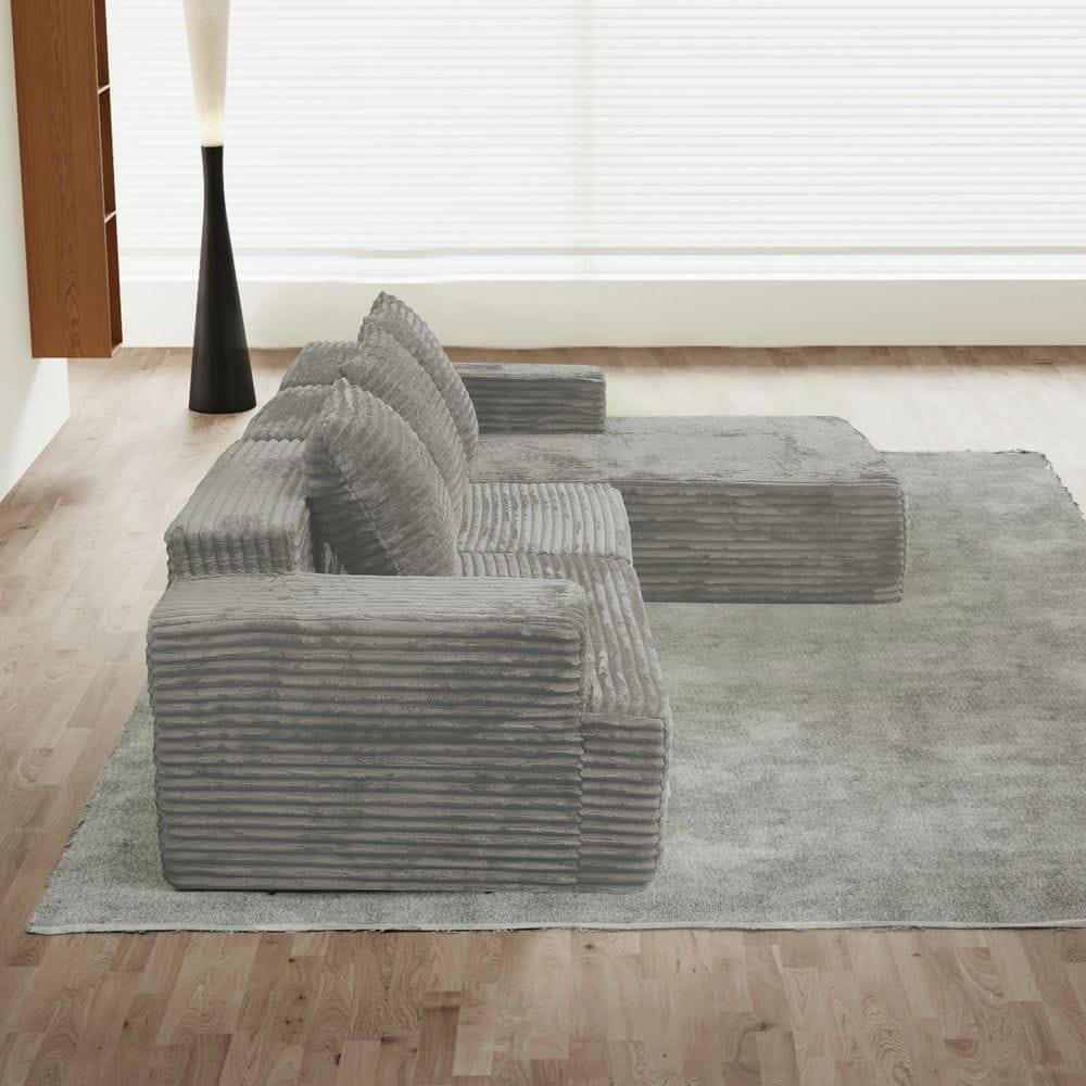 Alt View 7. Kadyn - Compression Sectional Sofa, L-Shaped Boneless Design with Chaise and Minimalist Corduroy Style, Grey - Gray.
