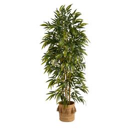 BreeBe - 75" Bamboo Tree in Handmade Jute Planter with Tassels - Green