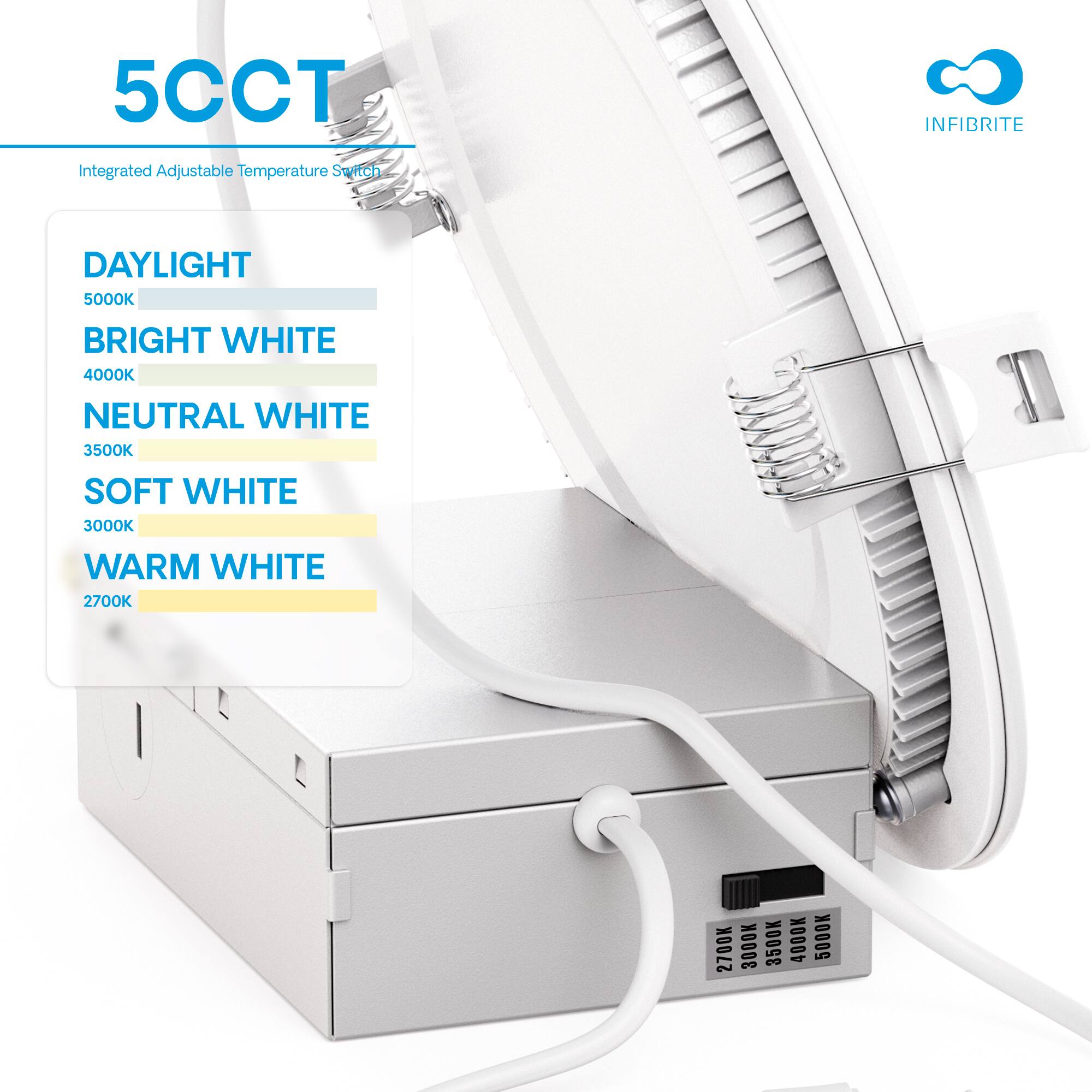 5CCT INFIBRITE Integrated Adjustable Temperature Switch DAYLIGHT 5000K BRIGHT WHITE 4000K NEUTRAL WHITE 3500K SOFT WHITE 3000K WARM WHITE 2700K