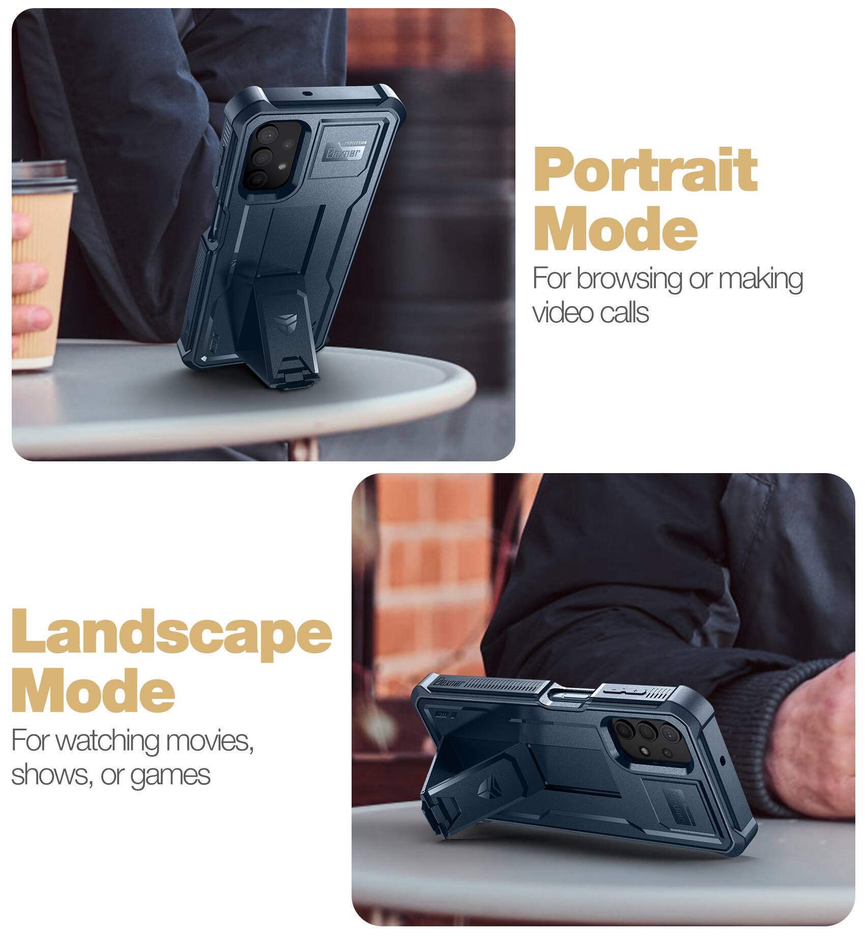 Portrait Mode  
For browsing or making video calls

Landscape Mode  
For watching movies, shows, or games