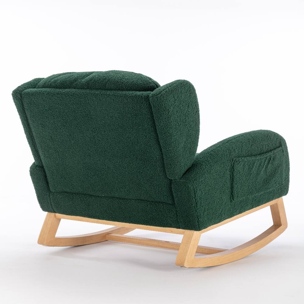 Alt View 9. Loheer - Loheer Green Teddy Fabric Rocking Chair with Wood Legs Ergonomic Living Room Accent Chair - Green.