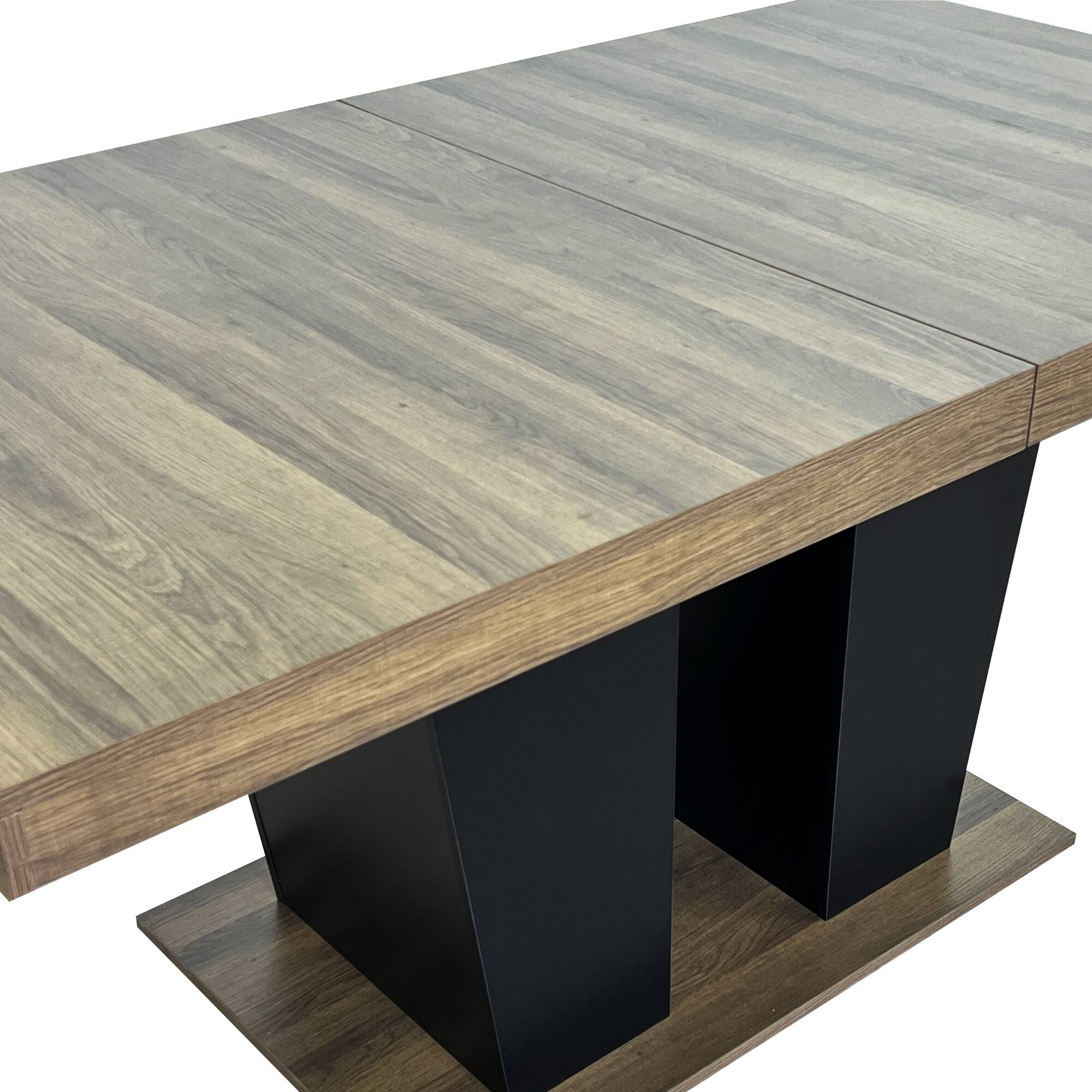 Alt View 10. Tiramisubest - Extendable Dining Table for 4-10 People, Large Rectangle Dining Table with Black Double Sturdy Pedestal Base - Beige+Brown.